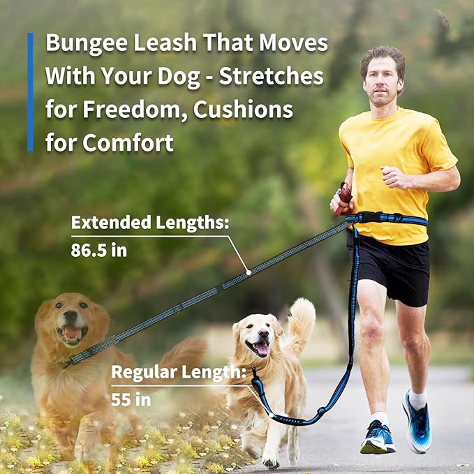 Hands-Free Dog Leash, Waist Leash for Dog Walking Hiking Running, 6.07-8.2ft Long Waist, Suitable for Puppy Medium and Large Dogs(Blue)