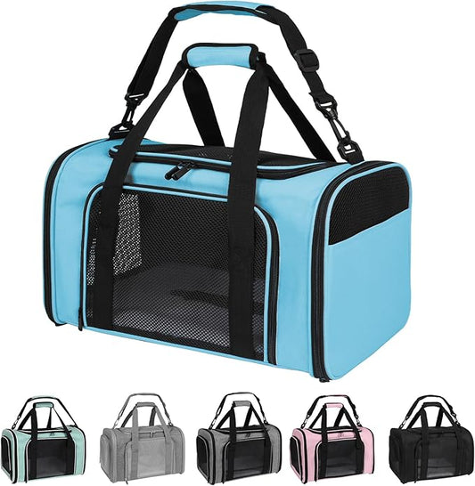 Carriers Soft-Sided Pet Carrier Large Carrier for Medium Large Cats Dogs Under 35Lbs,Breathable Ventilated Design,Collapsible Roomy Carrier with Airline Approved(X-Large,Blue)