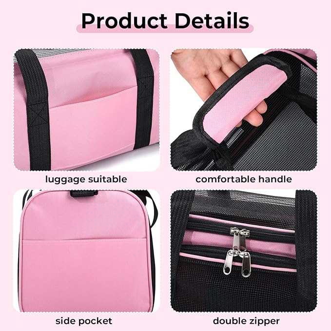 Cat,Dog Carrier for Small Medium Pet Carrier,Soft Sided Dog Bag Up to 12Lbs Puppy Carrier,Breathable Portable Foldable Airline Approved Pet Carriers for Travel,Pink