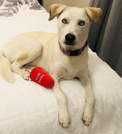 Glow Pups Dog Toys, Squeaky Milkshake Plush Dog Toy for Puppies, Easy to Clean, Promotes Mental Stimulation, Keeps Dog Entertained, Crinkle Sound, Red