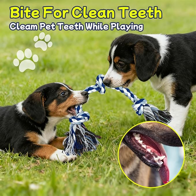Rocfish [3 Pack Puppy Dog Rope Toys, 17.8 in 3 Knots Chew Toy for Small Medium Dogs, Heavy Duty Puppy Rope Toy, Natural Cotton Pull Toy for Tug of War and Teeth Cleaning