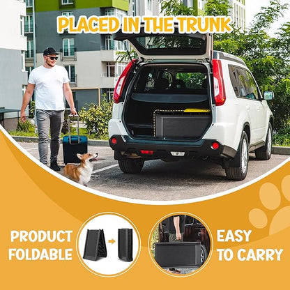 ZENY Portable Folding Dog Ramps for SUV, Truck, Car Ramp Stairs Step Ladder for Pet, Non-Slip Pet Ramp with Raised Siderails