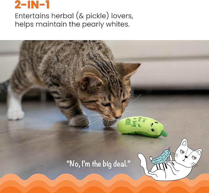Catstages Crunchy Pickle Kicker Cat Toy – Plush Crinkle Toy with Catnip and Dental Mesh,6.5",(Pack of 2)