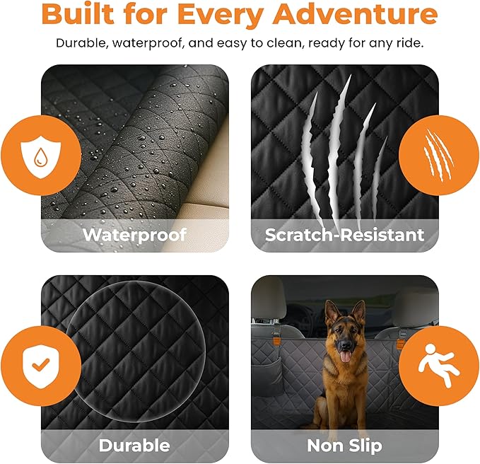 Dog Seat Cover For Back Seat – Heavy-Duty Dog Hammock For Car Seat Cover With Side Flaps – Waterproof, Scratch-Resistant, Non-Slip Dog's Car Seat Cover For Cars, Trucks & SUVs (Orange)