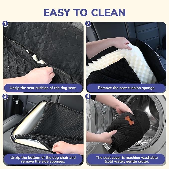 Dog Car Seat for Small Medium Dogs, 6" Elevated Dog Booster Seat with ISOFIX Safety Fixation, Washable Cover & High Density Memory Foam, Portable for Car Front/Rear/Trunk Home Outdoor Use (Jet Black)