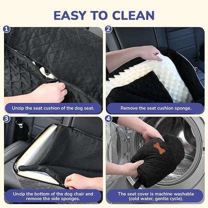 Dog Car Seat for Small Medium Dogs, 6" Elevated Dog Booster Seat with ISOFIX Safety Fixation, Washable Cover & High Density Memory Foam, Portable for Car Front/Rear/Trunk Home Outdoor Use (Jet Black)
