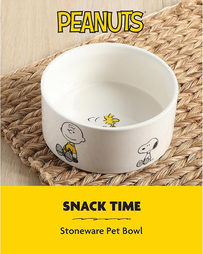 Peanuts Snoopy & Charlie Brown 6" Stoneware Dog Food Bowl – for Small to Medium Dogs – Cute Cartoon Pet Dish, Durable & Easy to Clean – Puppy Feeding