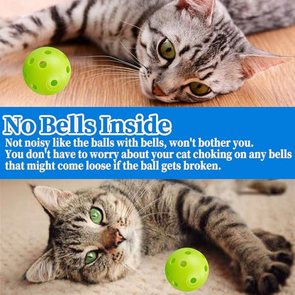 12Pcs Cat Ball Toy, Low Noise No Bells Holey Plastic Cat Balls, Funny Interactive Cats Toys for Indoor Cats, Firm Toy Balls for Kitten Puppy Ferret Bird (1.65", Green)