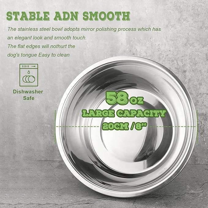 Elevated Dog Bowls, Metal Raised Dog Bowl Stand with 2 Thick 58oz Stainless Steel Food Bowls & Silicone Non-Slip Mat - 11.8" Tall for Medium/Large Breeds