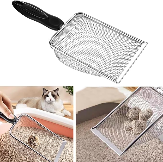 itPlus Cat Litter Scoop, Stainless Steel Cats Sturdy Mesh Scooper Kitty Litter Scoop Long Handle Scooper Shovel Sifter for All Litter Types Metal Cat Scooper for Litter Box