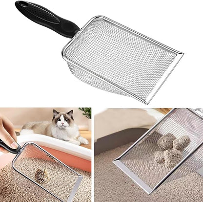itPlus Cat Litter Scoop, Stainless Steel Cats Sturdy Mesh Scooper Kitty Litter Scoop Long Handle Scooper Shovel Sifter for All Litter Types Metal Cat Scooper for Litter Box