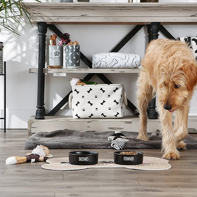 Bone Dry Ceramic Pet Bowls, Dishwasher & Microwave Safe, Non-Slip, Medium Set, 6x2, Black