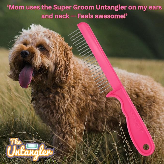 Super-Groom Combs with Smooth Rotating Teeth for Painless Mat Removal (French Rose Pink, 22 Coarse-teeth)