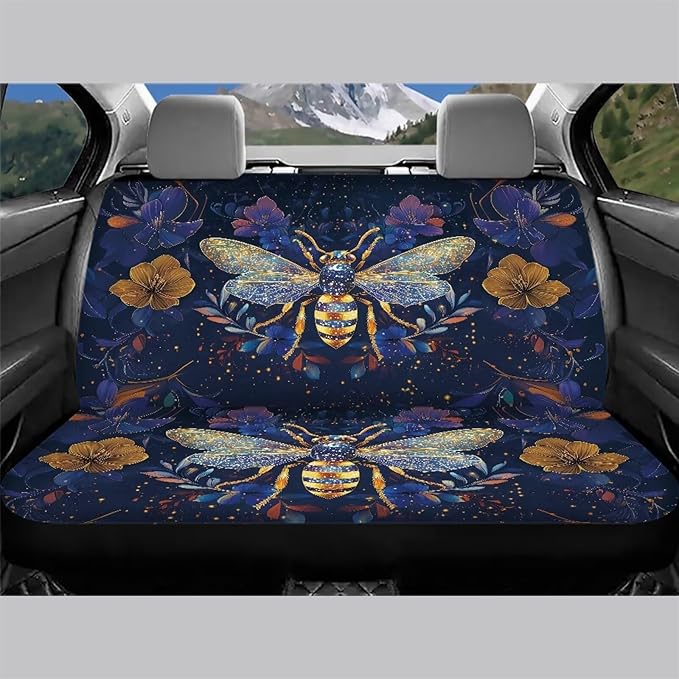 AFPANQZ Bee Car Rear Seat Covers Set Universal Fabric Cloth Car Seat Cover Automatic Backseat Protector Fit SUV Truck Van Dog Back Seats Protection Dust-Proof Washable