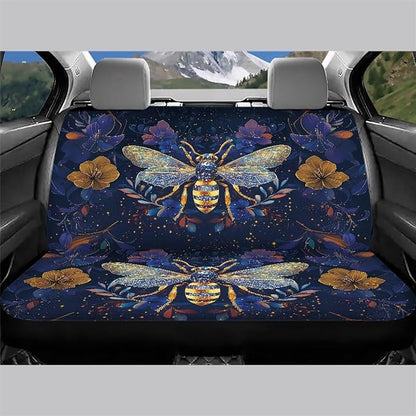 AFPANQZ Bee Car Rear Seat Covers Set Universal Fabric Cloth Car Seat Cover Automatic Backseat Protector Fit SUV Truck Van Dog Back Seats Protection Dust-Proof Washable