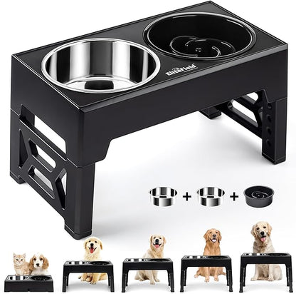EliteField Elevated Dog Bowls (2-Year Warranty), Two 58 oz Stainless Steel Food Bowls, 5 Adjustable Raised Heights (4", 9.5", 10.5", 11.5", 12.75") Suitable for Dogs of All Ages, Small to Large Sizes