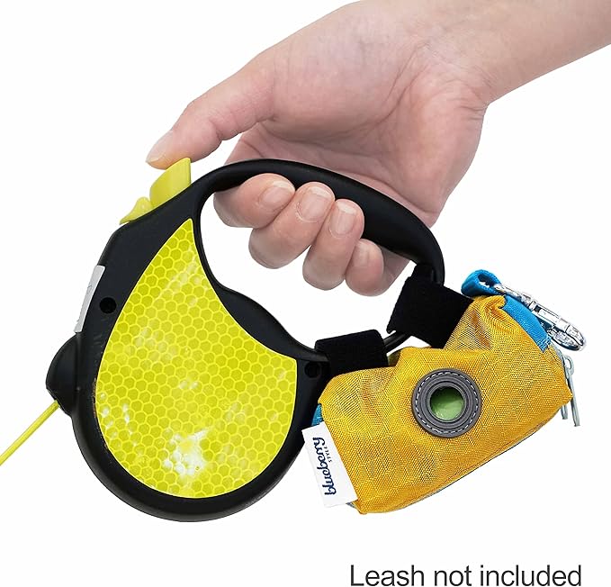Blueberry Style Dog Waste Bag Dispenser, Mustard Yellow, Color-Block Trash Bag Dispenser with 2 Auto Locking Zipper, Dog Poop Bag Holder Leash Attachment, Includes 1 Roll of Free Poop Bags