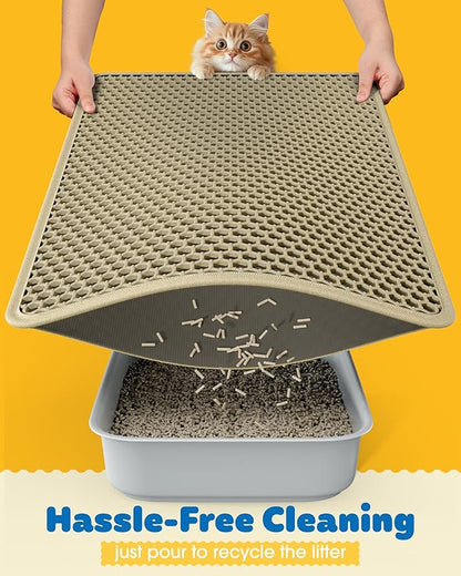 Cat Litter Mat - 23.2'' x 14.6'' Small Litter Trapping Mat, Easy to Clean Litter Box Mat, Waterproof, Urine-Proof, Non-Slip Kitty Litter Mats for Floor, Beige