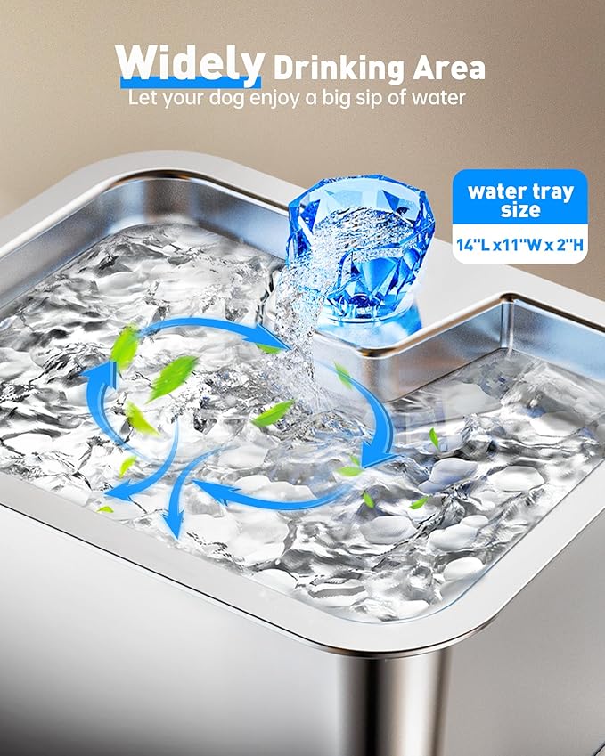3Gal Large Dog Water Fountain Dispenser, 11L Stainless Steel Pet Fountain with 6 Filters, Ultra Quiet Automatic Dog Water Bowl Dispenser for Large & Multi-pet, Wide Drinking Area, Easy to Clean