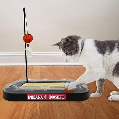 Cat Scratch Toy NCAA Indiana Hoosiers Reversible Basketball Court Felt/Cardboard Cat Scratcher Toy. Interactive Cat Ball Bell in Tracks. 6-in-1 CAT Toy Cat Wand Poll, Catnip-Filled Plush Basketball