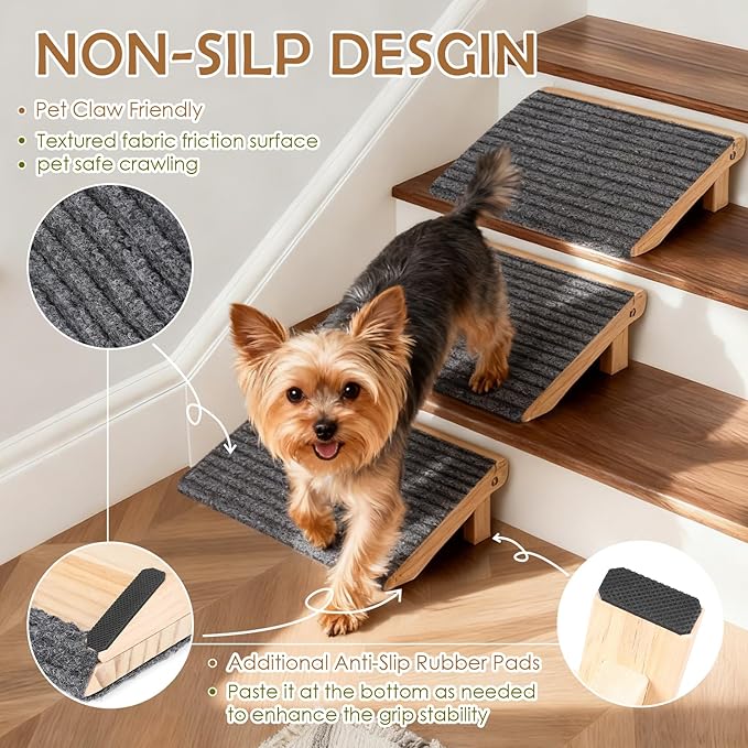 3 Pack Dog Ramp for Stairs, Anti-Slip Pet Step for Small Dogs with Soft Carpet Surface, Folding Portable Indoor/Outdoor Pet Steps for Stairs, Dog Stairs for Senior/Arthritis Dogs (Pet Firendly)