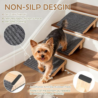 3 Pack Dog Ramp for Stairs, Anti-Slip Pet Step for Small Dogs with Soft Carpet Surface, Folding Portable Indoor/Outdoor Pet Steps for Stairs, Dog Stairs for Senior/Arthritis Dogs (Pet Firendly)