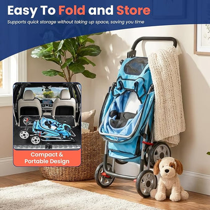 BestPet 4 Wheels Pet Stroller Cat Dog Cage Stroller Travel Folding Carrier 04T