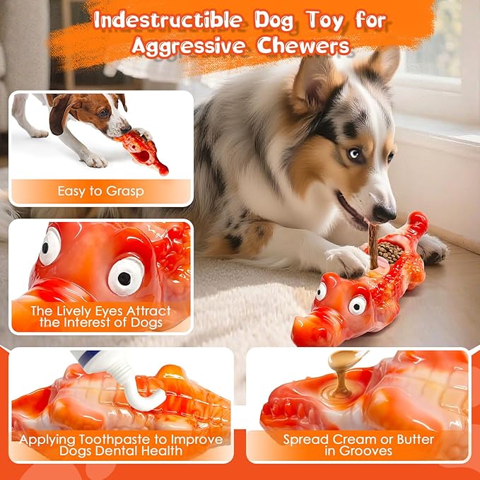 Dog Toy for Aggressive Chewers:Tough Almost Indestructible Chew Toys for Medium & Large Breeds,Treat Dispensing Dog Puzzle Toy Reduce Pet Anxiety and Boredom to Keep Them Busy,Milk Flavored