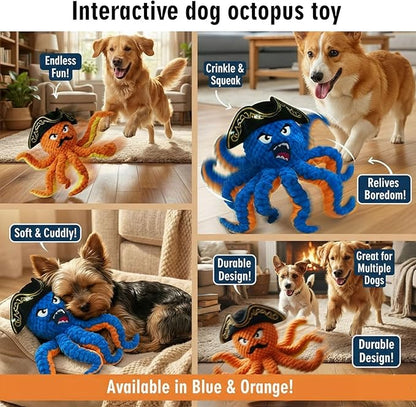 Self Moving Interactive Octopus Dog Toy Set with 2 Balls - Automatic Bouncing Wobble Ball & Durable Chew Ball, 4-in-1 Squeaky Plush Enrichment Toy to Keep Them Busy for Medium Large Dogs