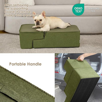 EHEYCIGA Dog Stairs for Bed 18" H, 4-Step Dog Steps for High Bed, Pet Steps for Small Dogs and Cats, Non-Slip Balanced Pet Ramp Indoor, Olive Green