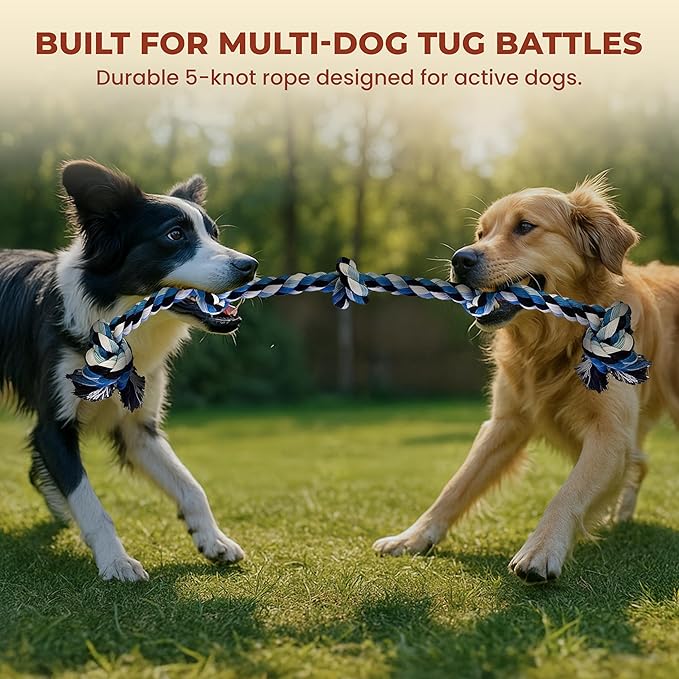 Pup Quartet Dog Rope Toy for Aggressive Chewers – 36-Inch Tug of War Dog Toy – 5-Knot Heavy Duty Rope Toys for Dogs – Virtually Indestructible Chew Toys for Medium & Large Dogs