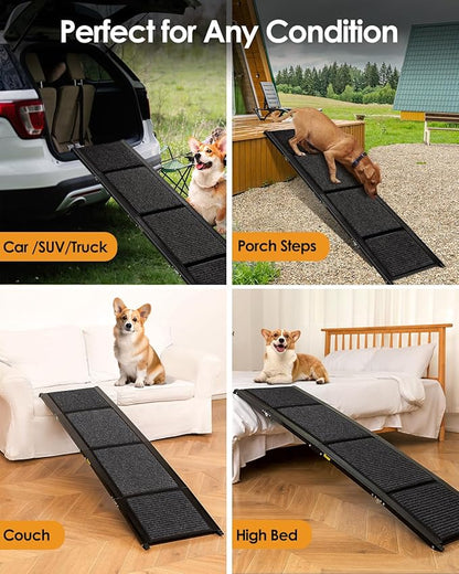Folding Dog Ramp for Car SUV Truck, 17.3" x 63" Portable Pet Ramp for Large Dogs, Lightweight Non-Slip Dog Car Ramp, Sturdy Dog Ramp for Cars and High Beds, Easy to Carry and Store