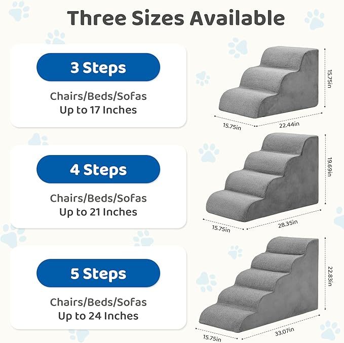 DUMOS Dog Stairs Ramp for Small Dogs and Cats, 4-Step Curved Pet Dog Steps with High-Density Foam for Puppy and Older Cats, Indoor Non-Slip Pet Ladder Ramp Stairs for Couch, High Beds, Sofa, Car, Grey