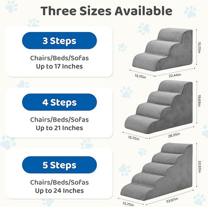 DUMOS Dog Stairs Ramp for Small Dogs and Cats, 4-Step Curved Pet Dog Steps with High-Density Foam for Puppy and Older Cats, Indoor Non-Slip Pet Ladder Ramp Stairs for Couch, High Beds, Sofa, Car, Grey