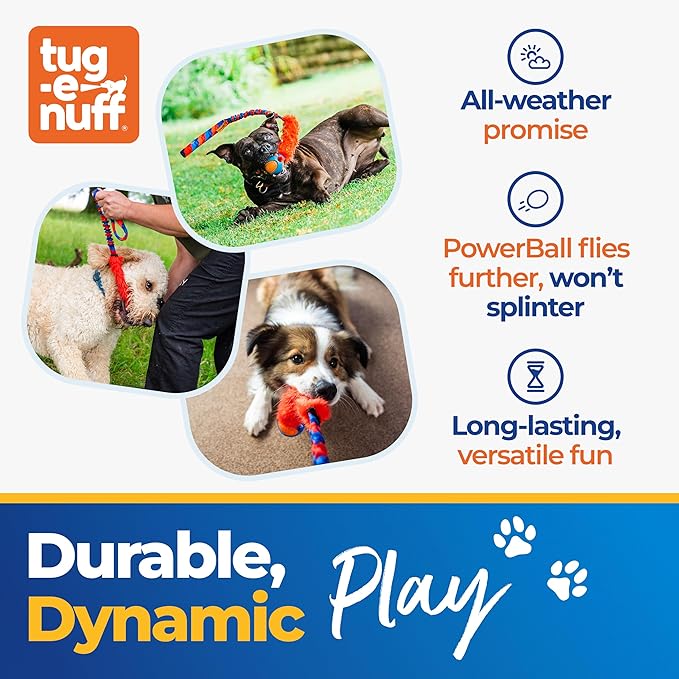 Tug-E-Nuff Fauxtastic PowerBall Bungee, Durable, Faux-Fur Fetch & Tug of War Dog Toy with Rubber Ball, Interactive Dog Tug Toys for Training Small, Medium, Large Dogs, 25 in, Orange Pattern