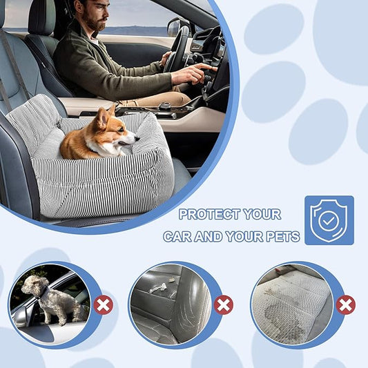 Dog Car Seat for Small Dogs, Pet Booster Seat with Clip-On Safety Leash and Storage Pockets, Washable Travel Dog Car Bed for Puppy （Black）