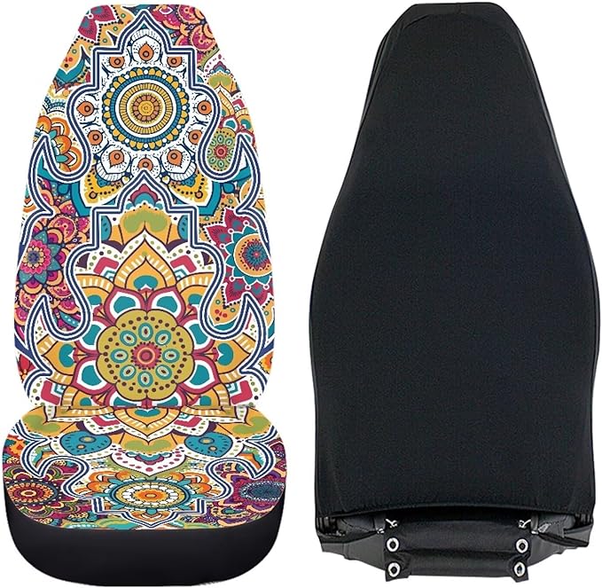 Dreaweet Boho Car Seat Covers Front Seats Mandala Lotus Flower Car Accessories for Women Interior 2 Piece Washable Universal Seat Covers for Cars SUV Sedan Easy to Install