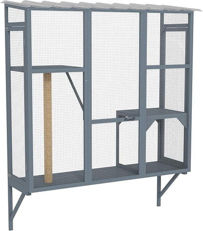 PawHut Outdoor Catio, Cat Window Catio Box Enclosure for 2-3 Large Indoor Cats with 2 Jumping Platforms, Scratching Post, for Playing, Sunbathing, Napping, Cat Window Perch for Enjoying Sights, Gray