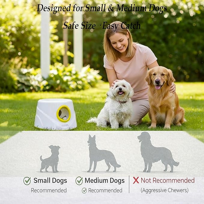 Automatic Dog Ball Launcher for Small Dogs & Medium Dogs, Interactive Fetch Machine with 3 Launch Distances (15–45 FT), USB Rechargeable, Includes 6 ETPU Balls