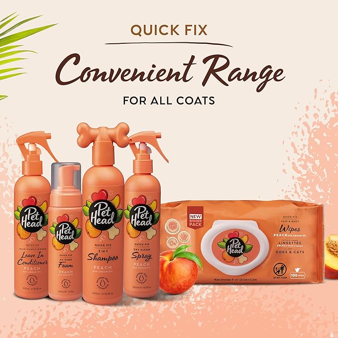 Pet Head Quick Fix Leave-in Conditioner Spray for Dogs | Peach Scent | Repairs, Detangles and Softens Fur | Detangling Spray | for Grooming Wet or Dry Dog Coats | No Rinsing Required | 10.1 fl oz.