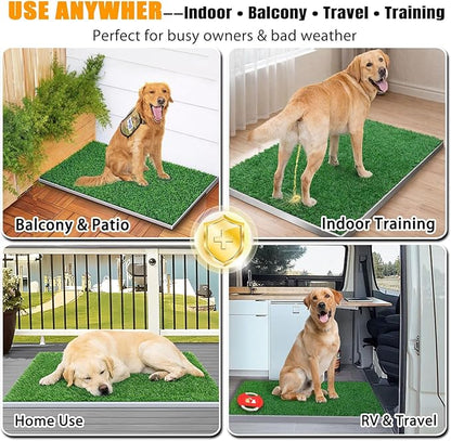 Upgrade Stainless Steel Dog Grass Pad with Tray, 34"x 23.6"Potty Training System for Dogs, 4-Layer Quick Drainage & Odor Control, Heavy Duty Indoor Outdoor Grass Turf for Balcony, Porch, Home Use