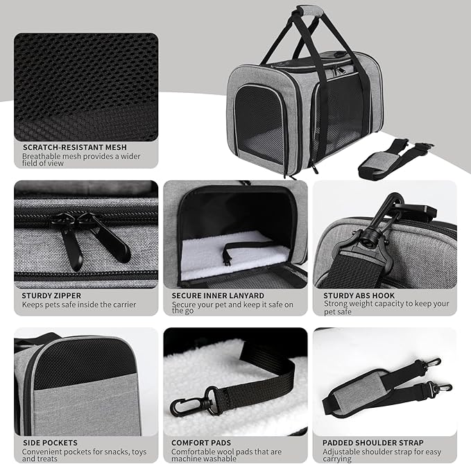 Carriers Soft-Sided Pet Carrier for Medium Large Cats Dogs 15lbs 20lbs,Ventilated Design,Portable Carry Handle,Collapsible Carrier for Kitten Puppy(X-Large,Grey&Black)
