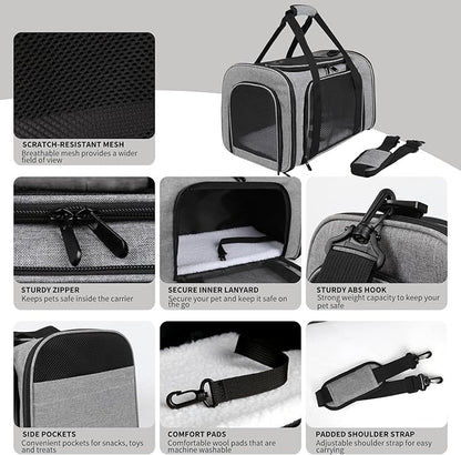 Carriers Soft-Sided Pet Carrier for Medium Large Cats Dogs 15lbs 20lbs,Ventilated Design,Portable Carry Handle,Collapsible Carrier for Kitten Puppy(X-Large,Grey&Black)