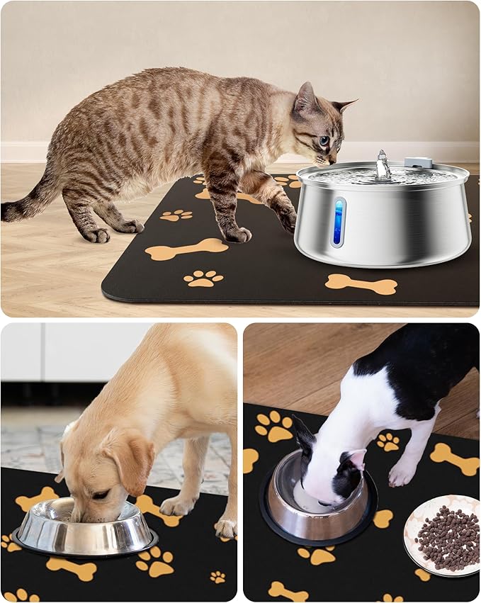 Cat Dog Food Mat, Rapid Water Absorption Dog Mat for Food and Water,100% Waterproof Cat Dog Bowl Mat, 16"x27"-Black
