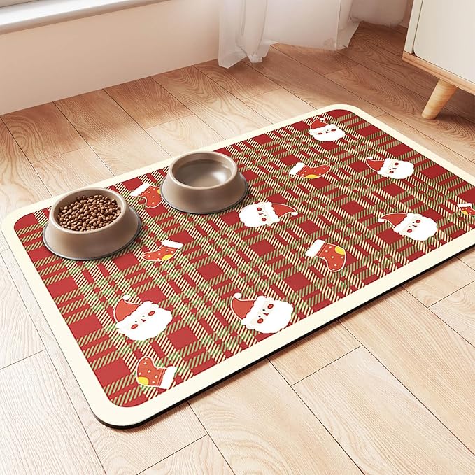 Pet Feeding Mat-Absorbent Pet Placemat for Food and Water Bowl, with Waterproof Rubber Backing, Quick Dry Water Dispenser Mat for Dog and Cat (24"x16", Red)