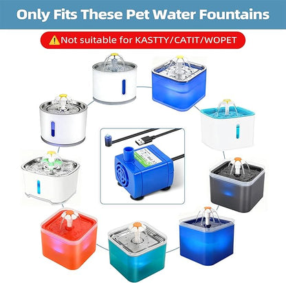 Cat Water Fountain Pump, Pet Water Fountain Pump Replacement Compatible Motor, DR-DC 160 Submersible Water Pump with LED Light for Round, Cubic, Flower Cap Cat Fountain