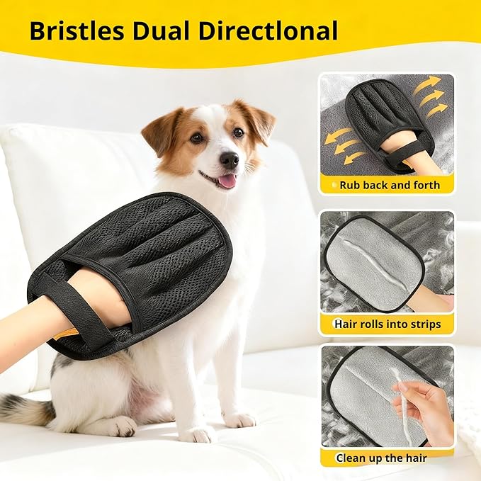 Pet Hair Removal Gloves for Dogs & Cats, Reusable & Washable Brush Pet Hair Remover for Couch, Carpet, Car Seat & Laundry