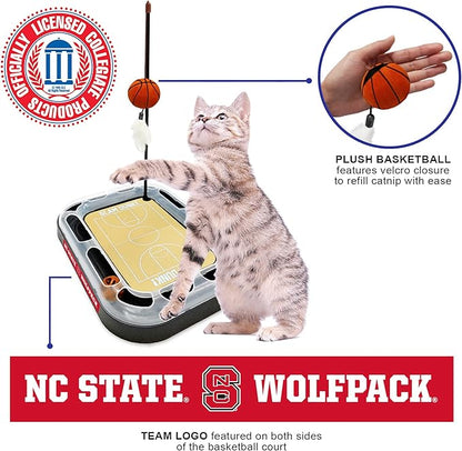 Cat Scratch Toy NCAA North Carolina State Wolfpack Reversible Basketball Court Felt/Cardboard Cat Scratcher Toy. Interactive Cat Ball Bell. 6-in-1 CAT Toy Cat Wand Poll Catnip-Filled Plush Basketball