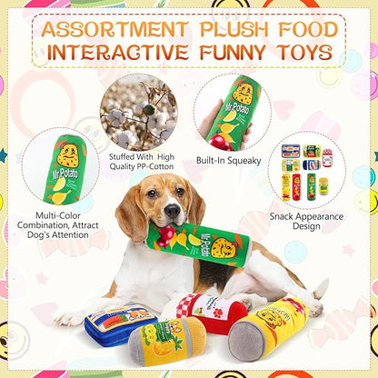 9 Pcs Can Dog Squeaky Plush Toys Set Food Jar Squeaky Toys Bulk Dog Interactive Funny Puppy Teething Chewing with Squeaker for Small and Medium Pet Training Teeth Doggie Birthday Gifts