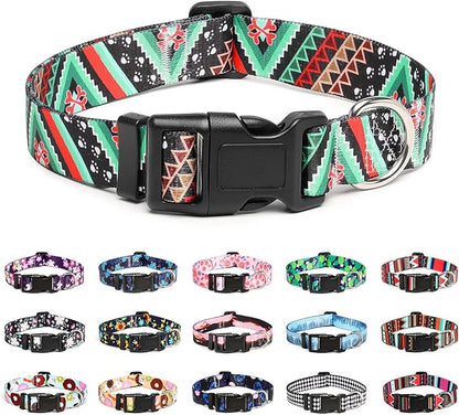 Mercano Adjustable Dog Collar - Special Design Patterns, Soft Nylon Comfortable Durable Pet Collar for Small Medium Large Dogs (S, Ethnic Green)